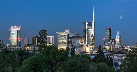 Milan skyline by night, Italy