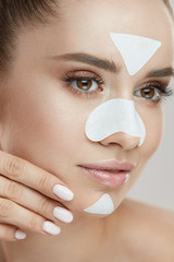 Beauty Cosmetics. Young Female With Cleansing Patches On Skin