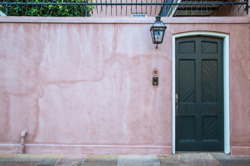 Pink Stucco Building With Doorway