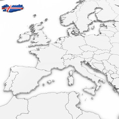 3D Map of Iceland with Icelandic Flag on White Background 3D Illustration