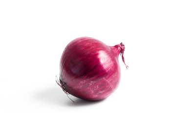 Red sliced onion on white background