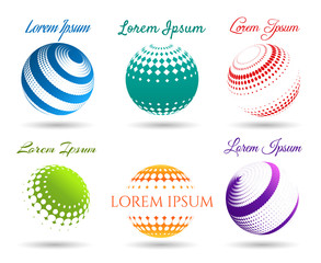 Abstract 3d dot spheres logo set for science and global business, internet symbol and travel design