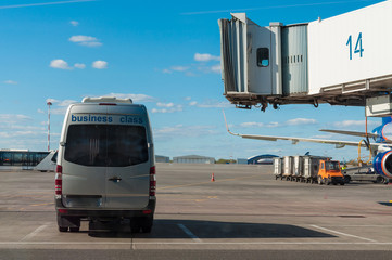Business class service at the airport. Business class transfer. Airport shuttle bus for business...