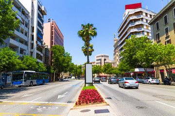 Palma city centre view from Plaza Espanya, Mallorca, Balears, Spain