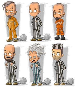Cartoon prisoners with metal chains character vector set