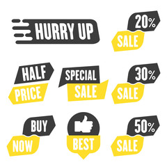 Season sale badges and tags design vector set for banners, promotional brochures, discount posters, shopping Flyer, clearance Advertising. collection sale objects and icons.