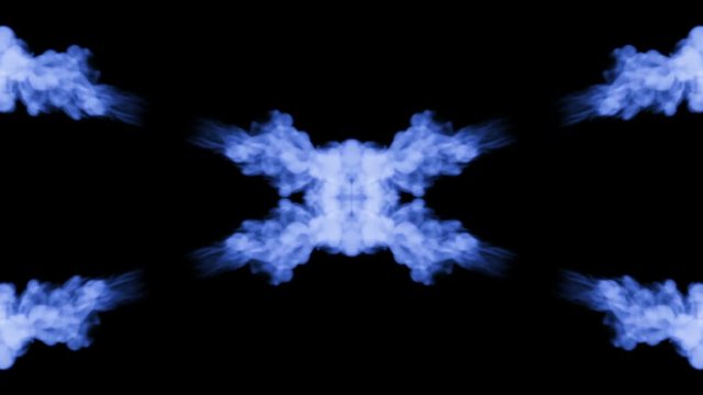 Ink kaleidoscope is abstract ink background like Rorschach inkblot test8. Blue ink or smoke isolated on black in slow motion. Pigment dissolves in water. For alpha channel use luma matte as alpha mask