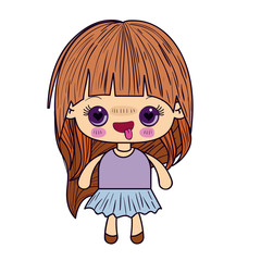 colorful silhouette of kawaii little girl with long hair and facial expression enamored vector illustration