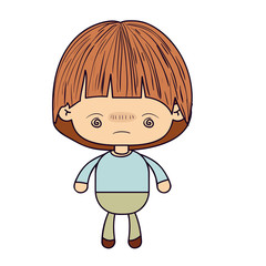 colorful silhouette of kawaii little boy with facial expression bored vector illustration