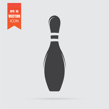 Bowling pin icon in flat style isolated on grey background.