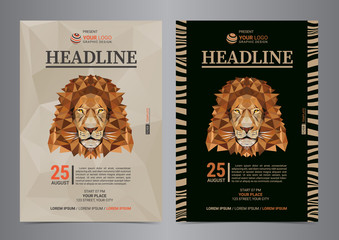 Flyer Layout with Lion abstract portrait. Visit the Zoo. Vector illustration.