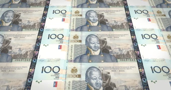 Banknotes of one hundred Haitian gourdes of Haiti, cash money, loop
