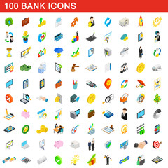 Fototapeta premium 100 bank icons set, isometric 3d style
