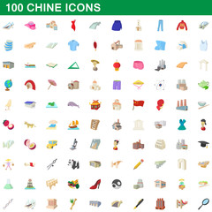100 chine icons set, cartoon style