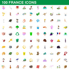 100 france icons set, cartoon style