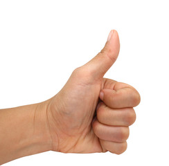 Thumb up. Closeup of hand with clipping path.