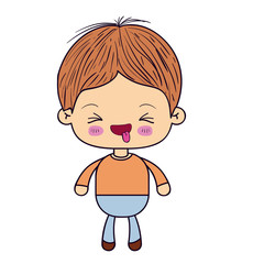 colorful silhouette of kawaii little boy with facial expression funny with closed eyes vector illustration