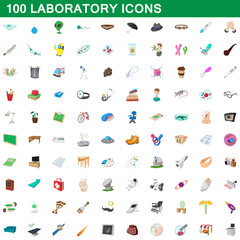 100 laboratory icons set, cartoon style