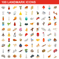 Fototapeta na wymiar 100 landmark icons set, isometric 3d style