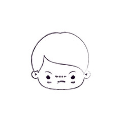 monochrome blurred silhouette of facial expression angry kawaii little boy vector illustration