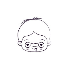 Obraz premium monochrome blurred silhouette of facial expression enamored kawaii little boy vector illustration