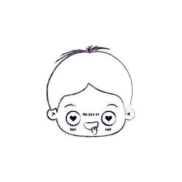 monochrome blurred silhouette of facial expression enamored kawaii little boy vector illustration