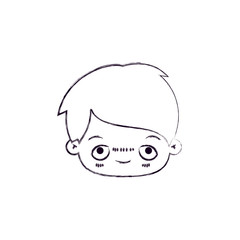 monochrome blurred silhouette of facial expression happy kawaii little boy vector illustration