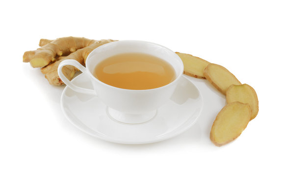 Ginger Tea On Cup On White Background