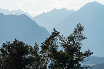 The blue mountains in the fog. Biburger see Kühtai, Taxegg