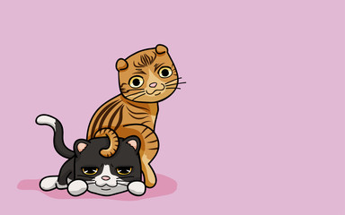 Vector illustration two cute cats, cartoon style.