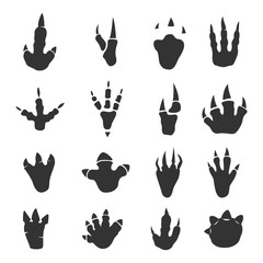 Fototapeta premium Dinosaur footprints collection on white