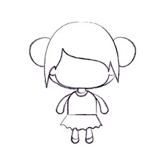 monochrome blurred silhouette of faceless little girl with collected bun hair vector illustration