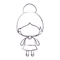 monochrome blurred silhouette of faceless little girl with collected hair vector illustration