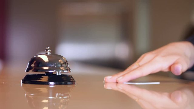 Hotel Reception Bell. Close-up. 4K.