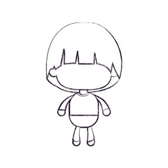 monochrome blurred silhouette of faceless little boy with mushroom haircut vector illustration