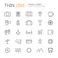 Collection of travel and summer thin line icons