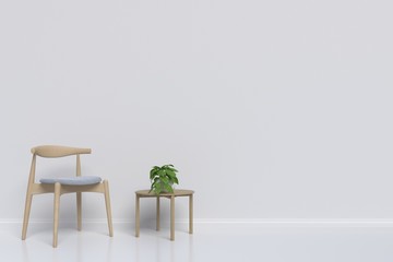 Interior with Armchair on empty white wall background,3D rendering