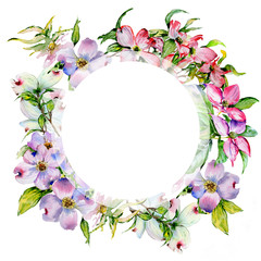 Wildflower dogwood flower frame in a watercolor style isolated.