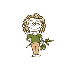 Sketch doodle young woman with olive branch. Vector illustration