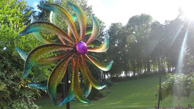 Spring time Colorful metal two propeller wind pinwheel spinner yard fan.