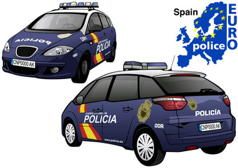 Spain Police Car - Colored Illustration from Series Euro police, Vector