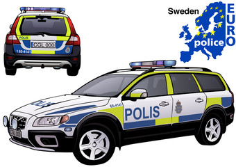 Sweden Police Car - Colored Illustration from Series Euro police, Vector