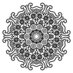 Round mandala. Black and white.