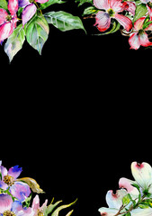 Wedding invitation DiY template dogwood handmade watercolor illustration.