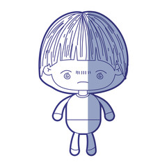 blue shading silhouette of kawaii little boy with facial expression bored vector illustration