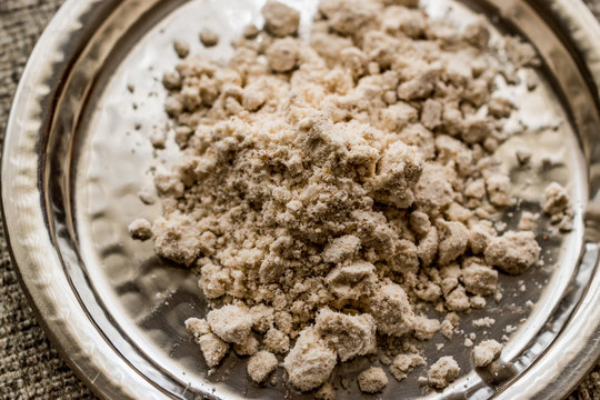 Mahlep, mahaleb or mahalep powder on silver plate.