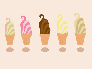Vector de lindos conos de helado de diferentes colores en fondo rosa - 155915912