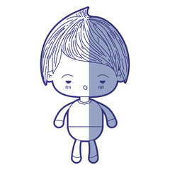 blue shading silhouette of kawaii little boy with facial expression sad vector illustration