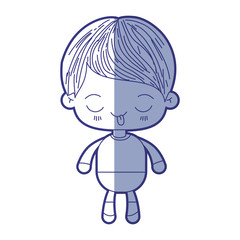 blue shading silhouette of kawaii little boy with funny facial expression vector illustration