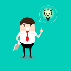 Businessman reads a book and get new idea as idea bulb. Business concept. Vector illustration.